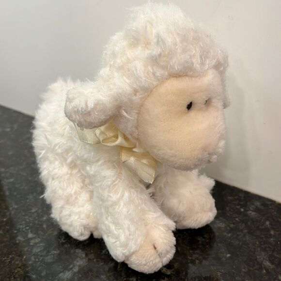 Vintage Russ Berrie Woolo White Lamb Sheep Plush Yellow Floral Bow Shagg… - Picture 1 of 5